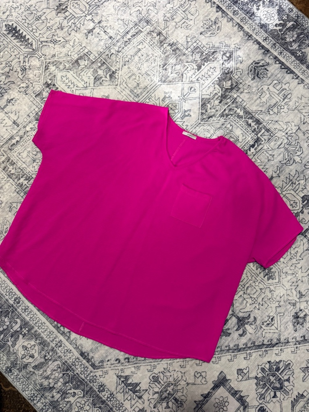 JODIFL Hot Pink V-Neck Boxy Tunic with Chest Pocket